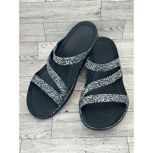 Crocs Women's Classic Platform Slide Sandals Black/White Animal Print Size W8 - Picture 1 of 10